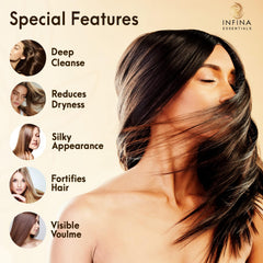 INFINA ESSENTIALS rosemary peppermint scalp care closeup emphasizes invigorating aroma and circulation-supporting oils.
