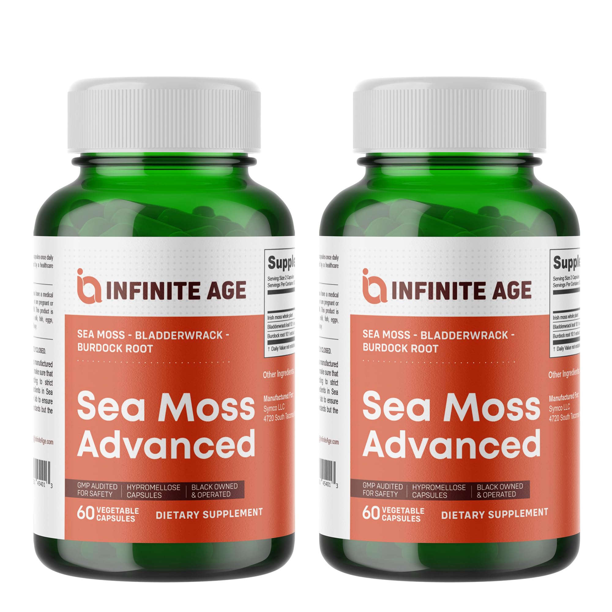 INFINITE AGE Sea Moss capsules in a 2-pack bottle for daily wellness