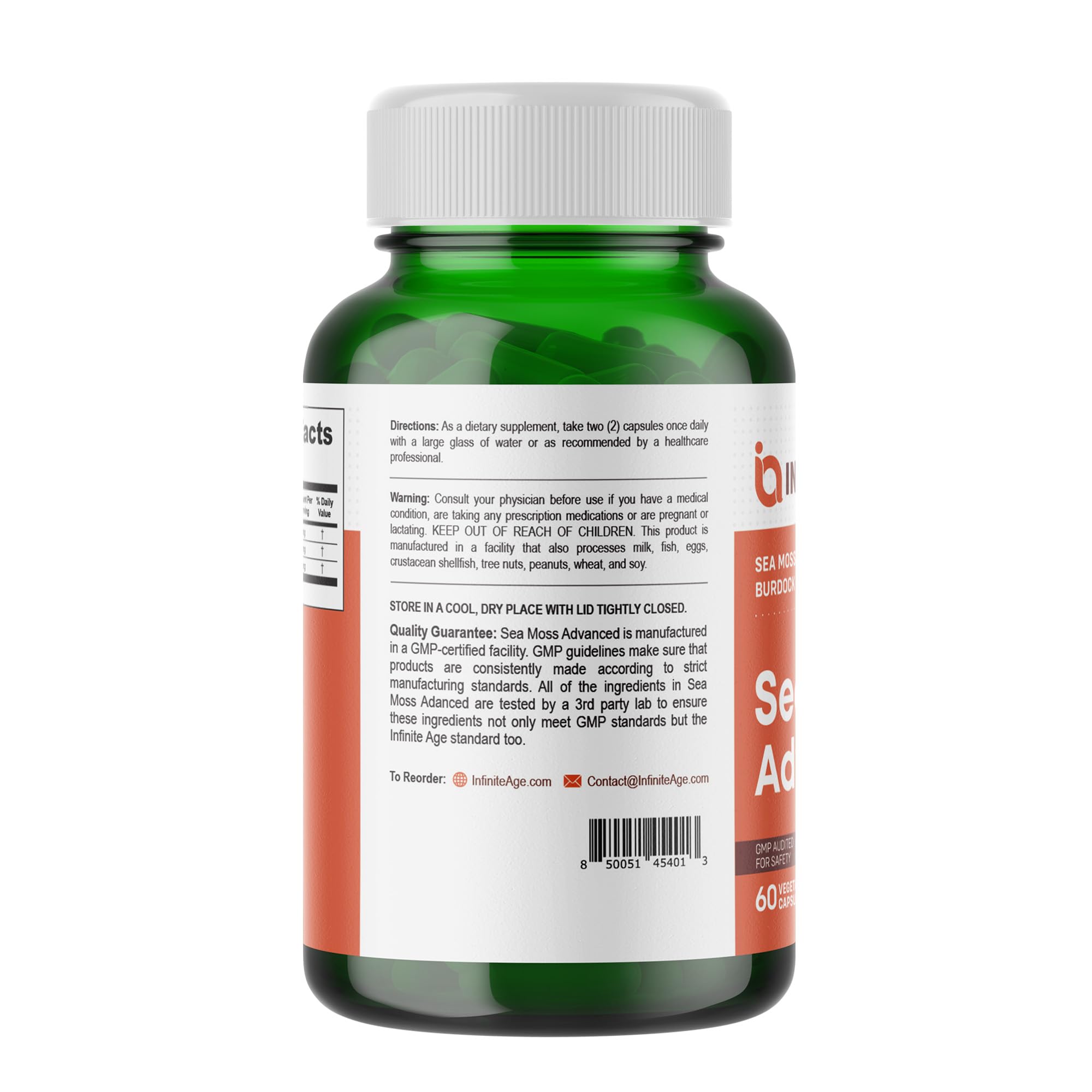 INFINITE AGE sea moss label with COA for transparent quality
