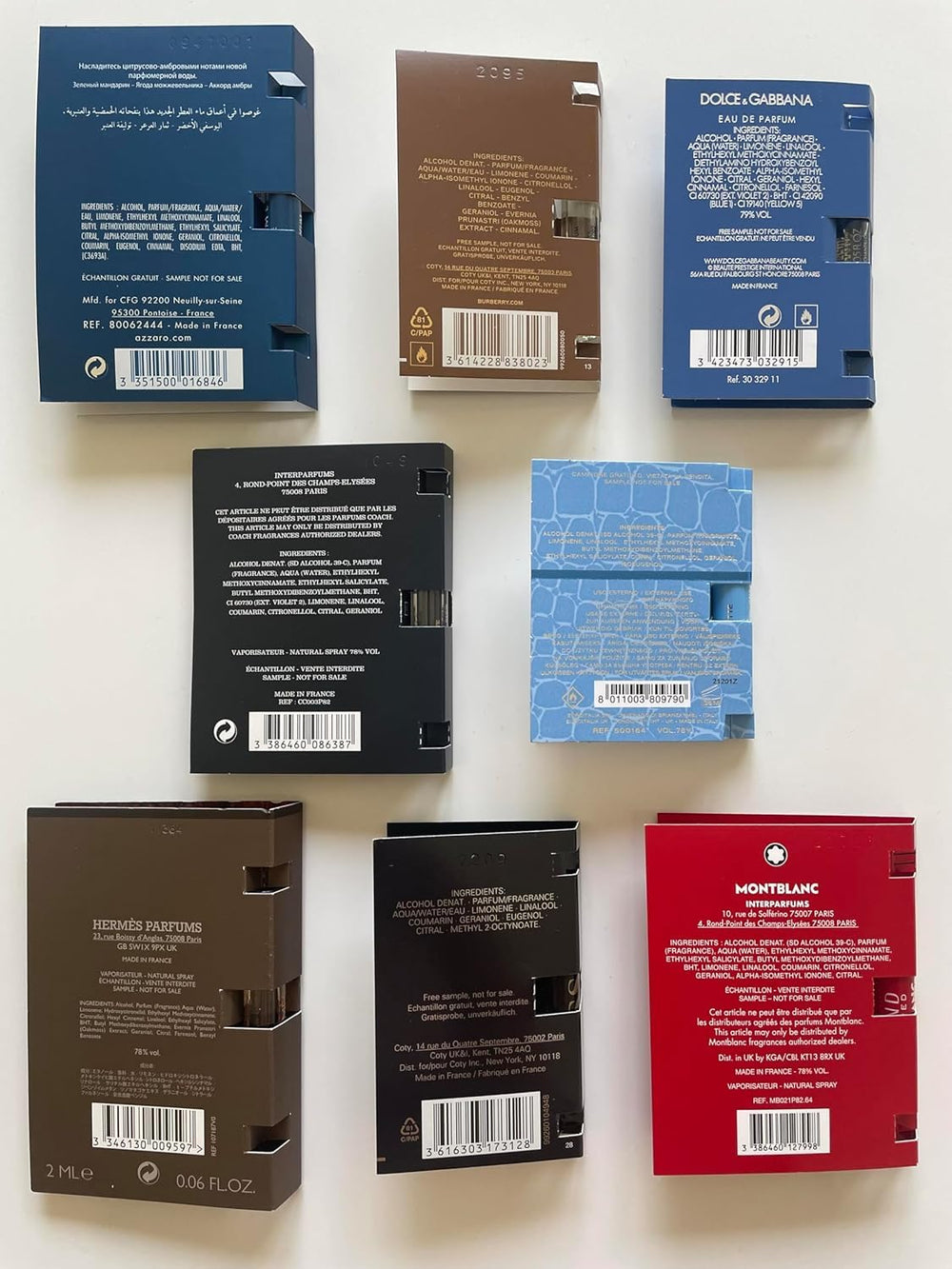 Infinite Scents sample labels close-up with SAMPLE NOT FOR SALE designation