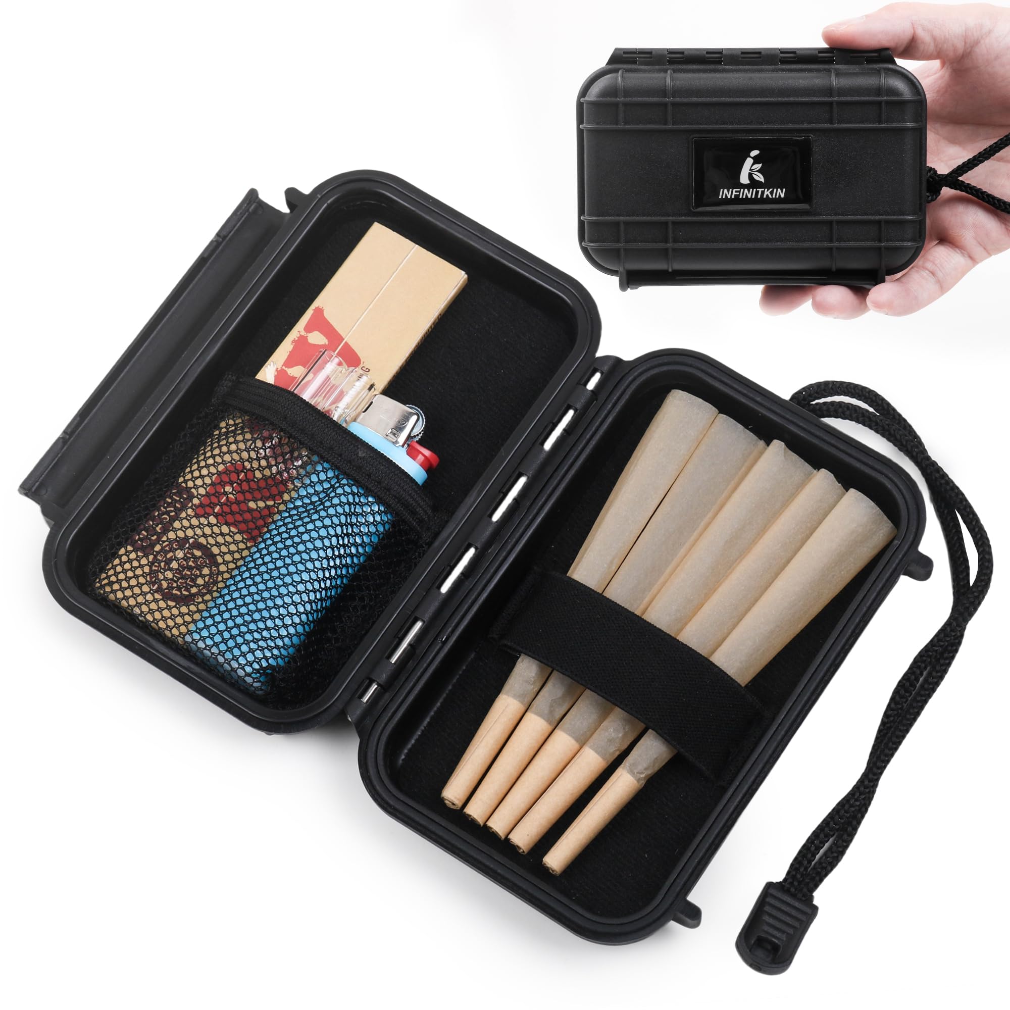 INFINITKIN Smell Proof Box with carbon lining keeps odors contained during travel.