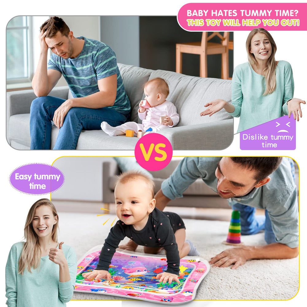 Infinno tummy time mat water fill close-up showing leak-proof design for mess-free play