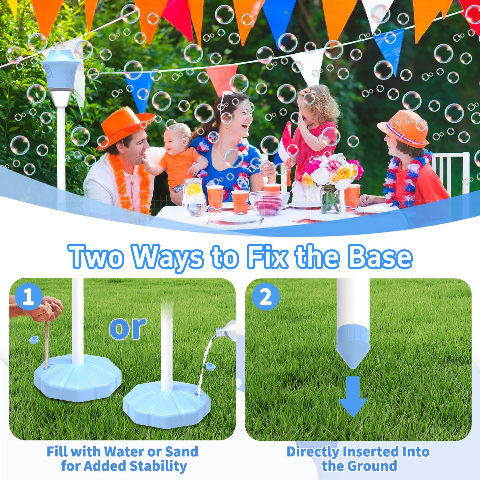 Infowush Bubble Machine battery-powered portability for any outdoor venue.