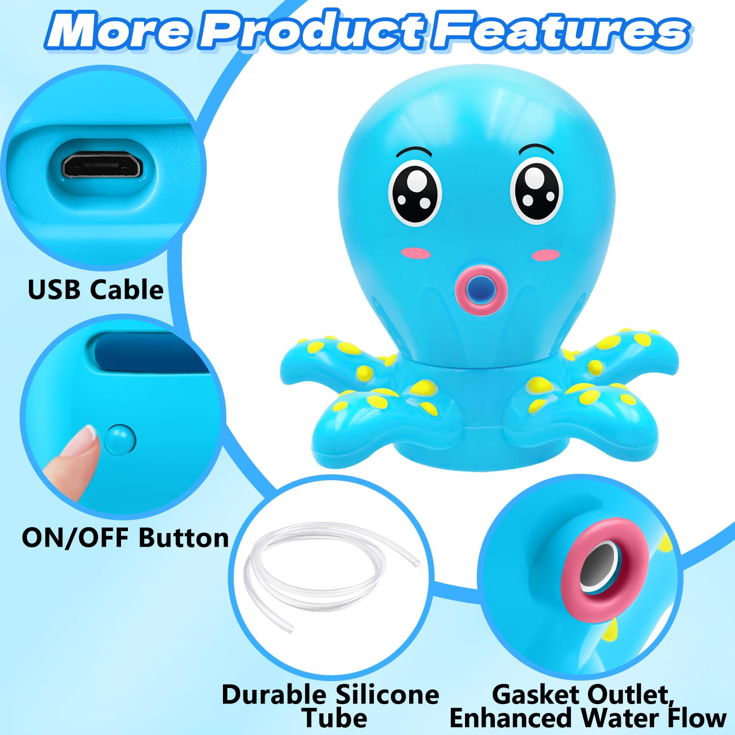 Infowush pump with 1-8W motor delivers steady water flow for kids