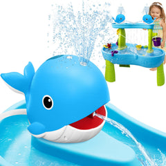 Infowush Whale Water Table Pump with top spray for dynamic outdoor play