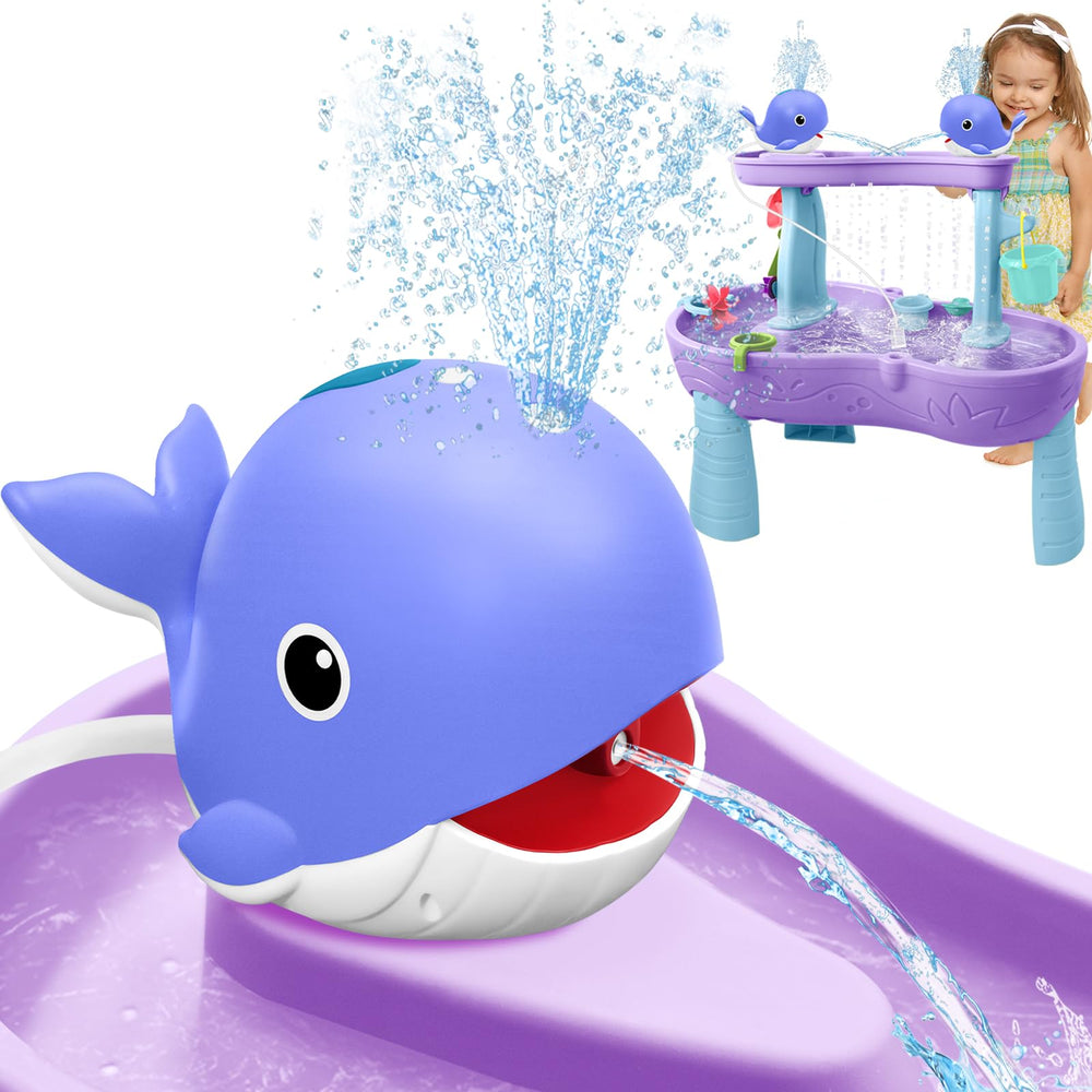Infowush Whale Water Table Pump with top spray enhances outdoor play
