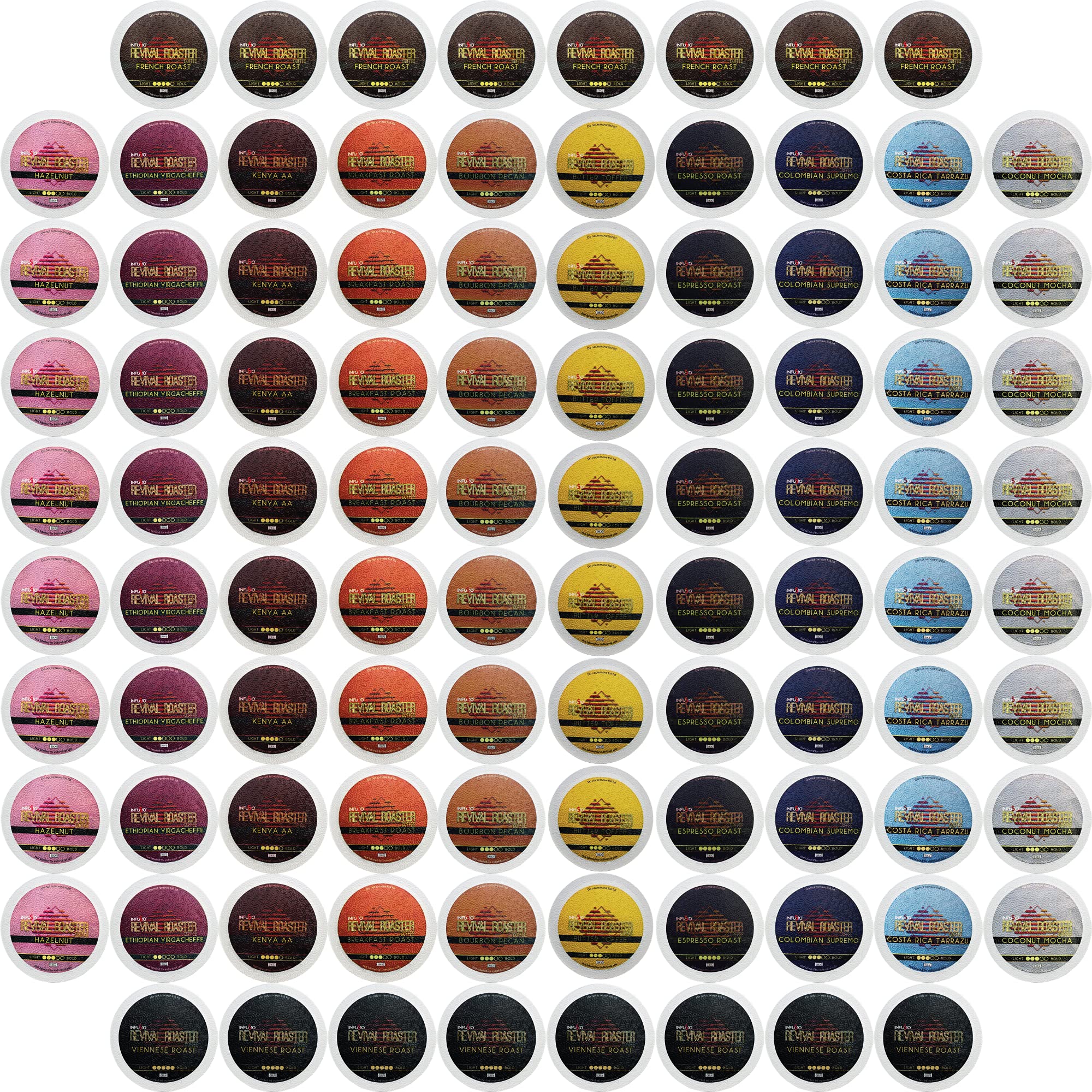 InfuSio variety-pack 96-count display shows 12 blends for Keurig compatibility and broad taste options.