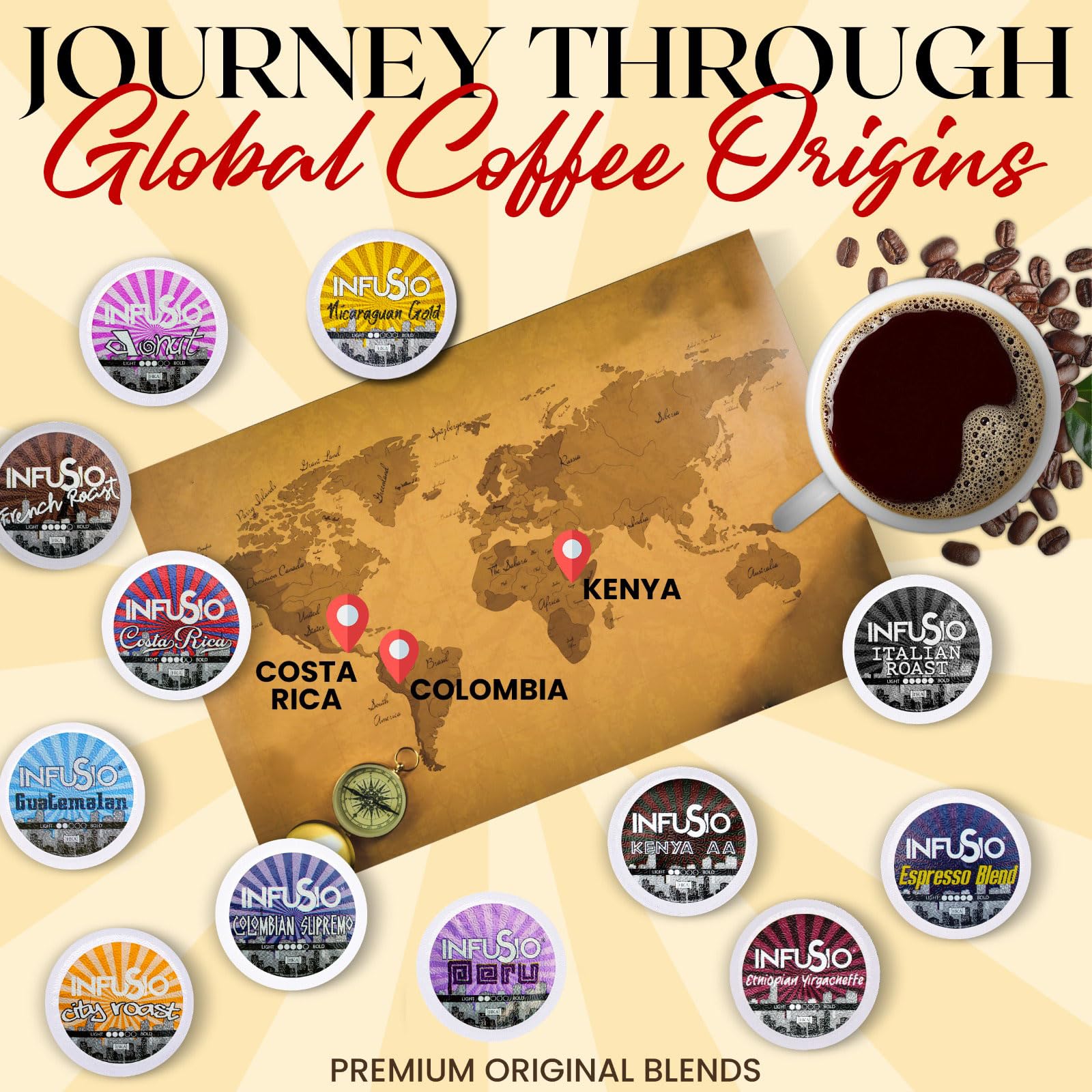 InfuSio French Roast pod, deep color and robust body.