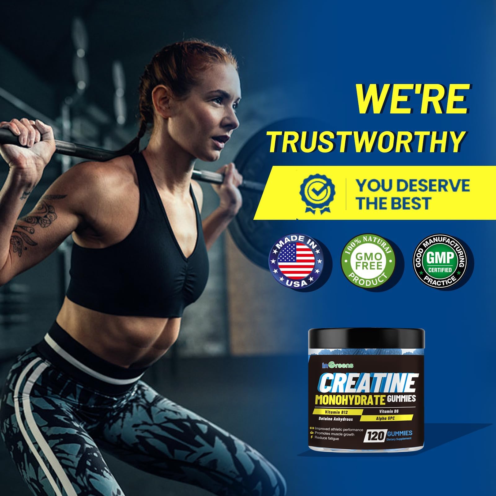 inGreens Creatine Gummies bite-size chews ideal for on the go.