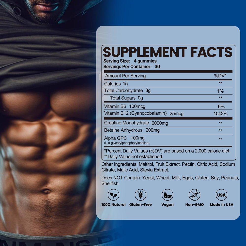 inGreens Creatine Gummies bottle side shows 120-count supply for daily use.