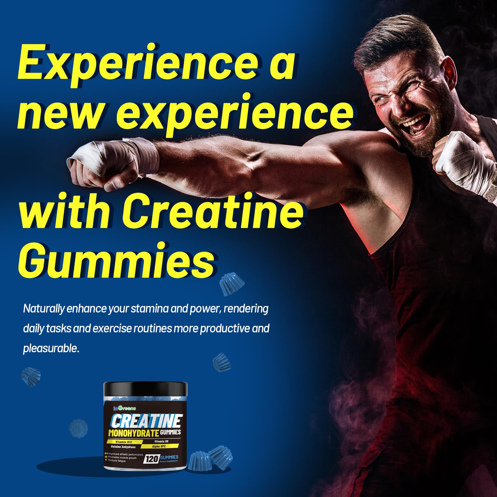 inGreens Creatine Gummies on a countertop suggest simple daily routine.