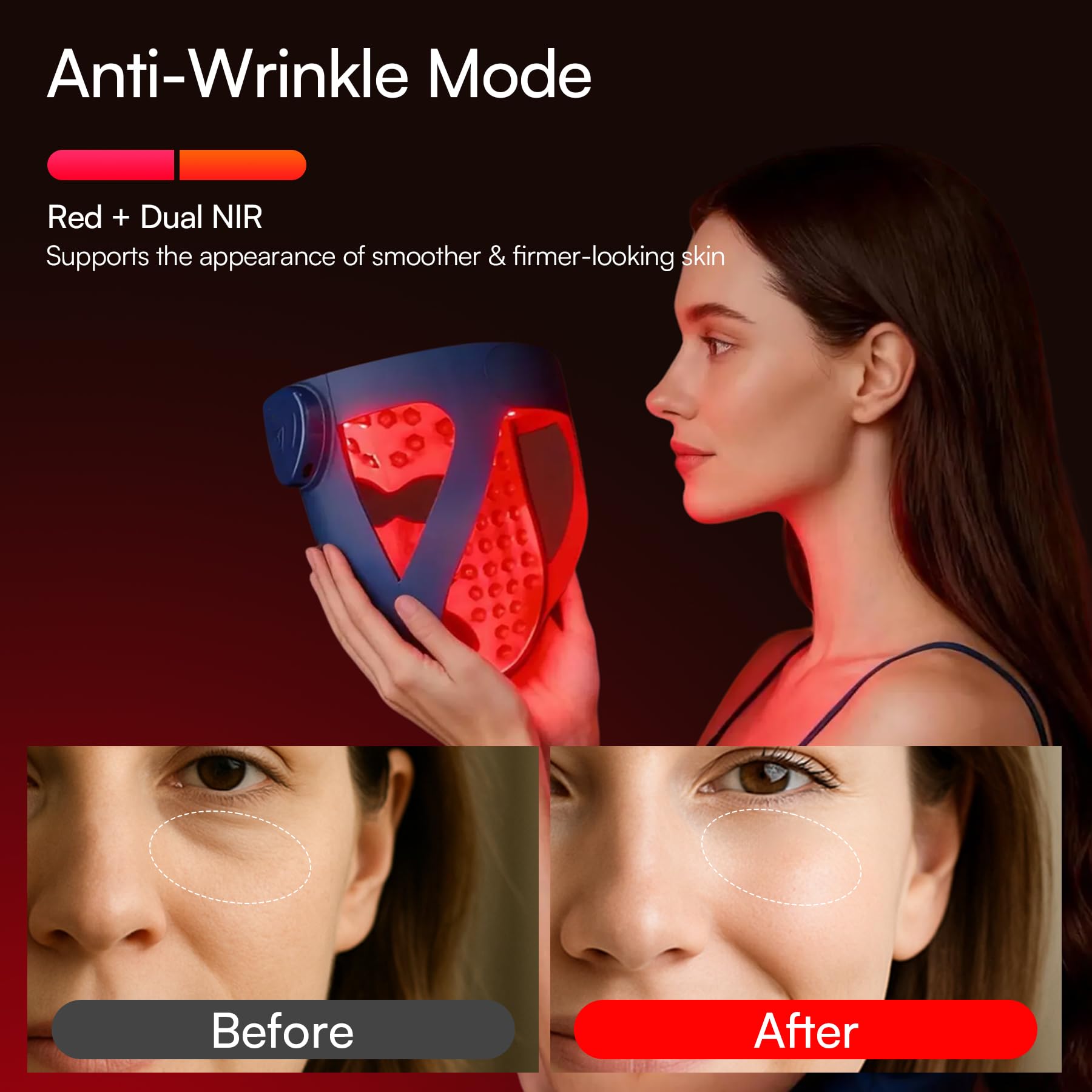 INIA Glow 4D cooling pad provides under-eye relief during sessions.