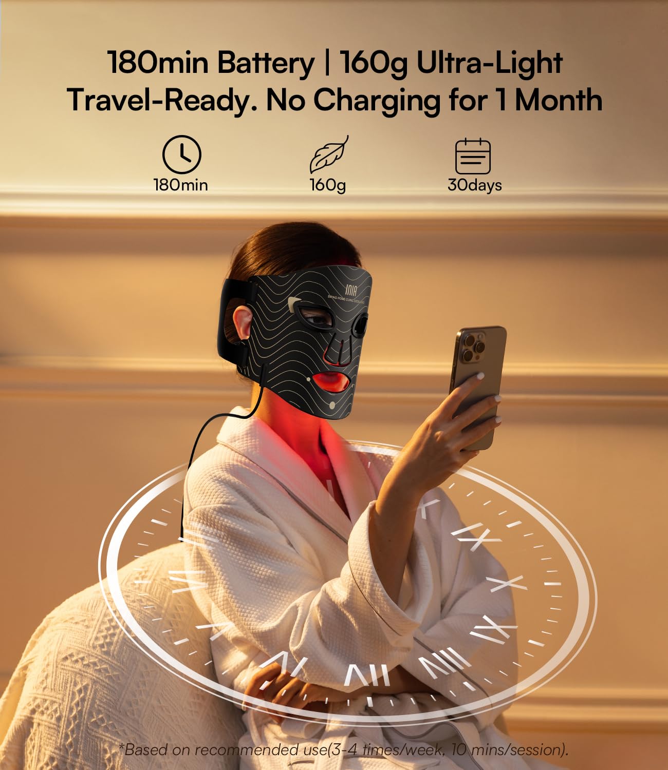 Packaging and travel-friendly case for INIA red light mask.