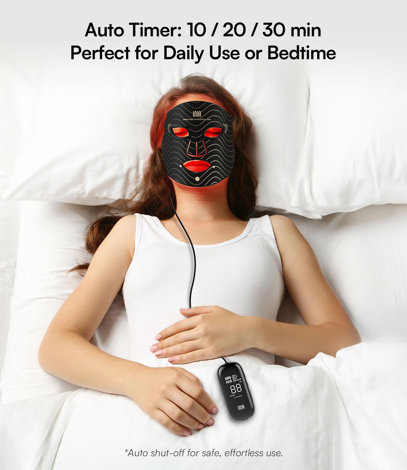 Timer function on INIA mask with 10, 20, 30-minute presets.