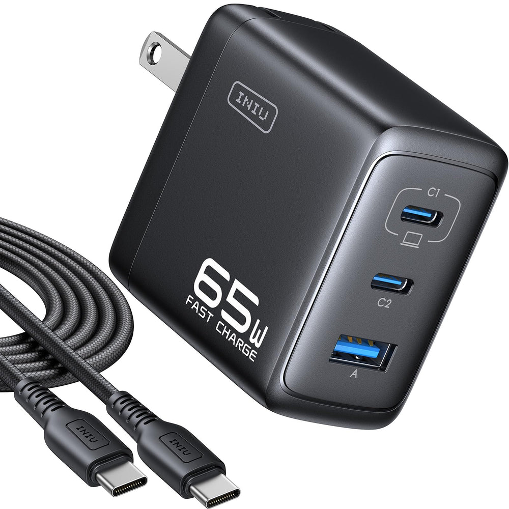 INIU 65W 3-Port charger front view for fast charging on the go