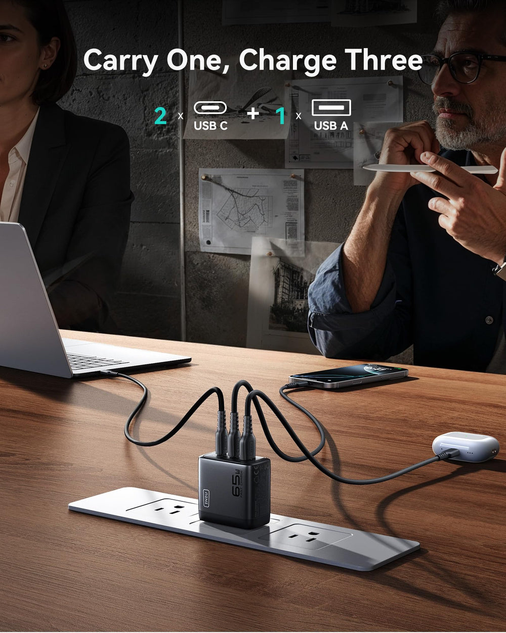 INIU 65W charger with foldable plug ideal for travel and compact storage
