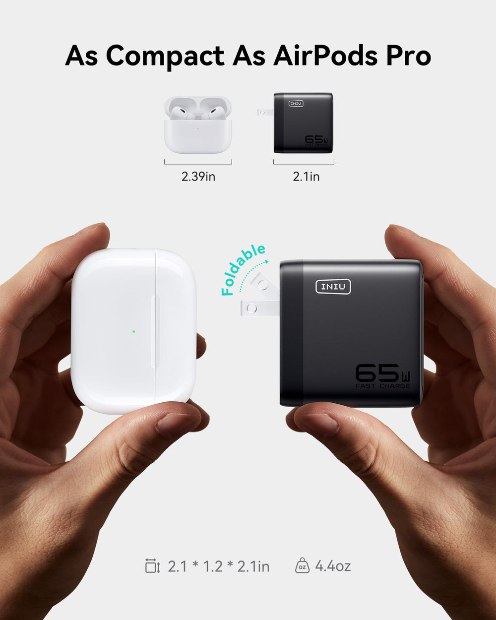 INIU 65W charger with USB-C cable included ready for immediate use