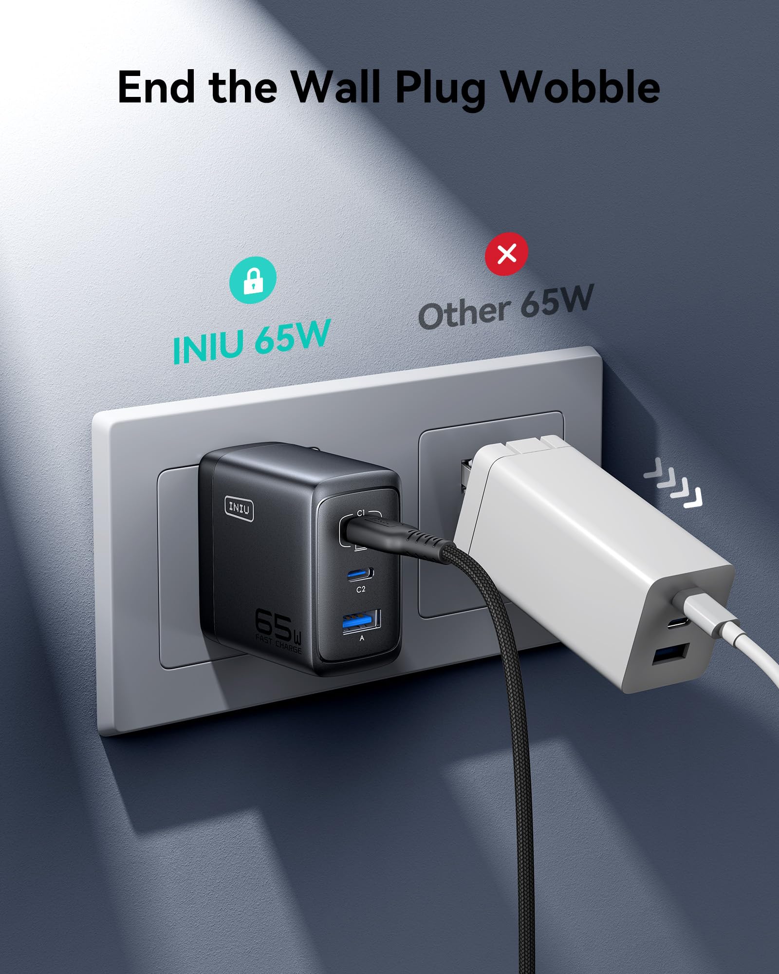 INIU 65W charger powering MacBook Air during travel