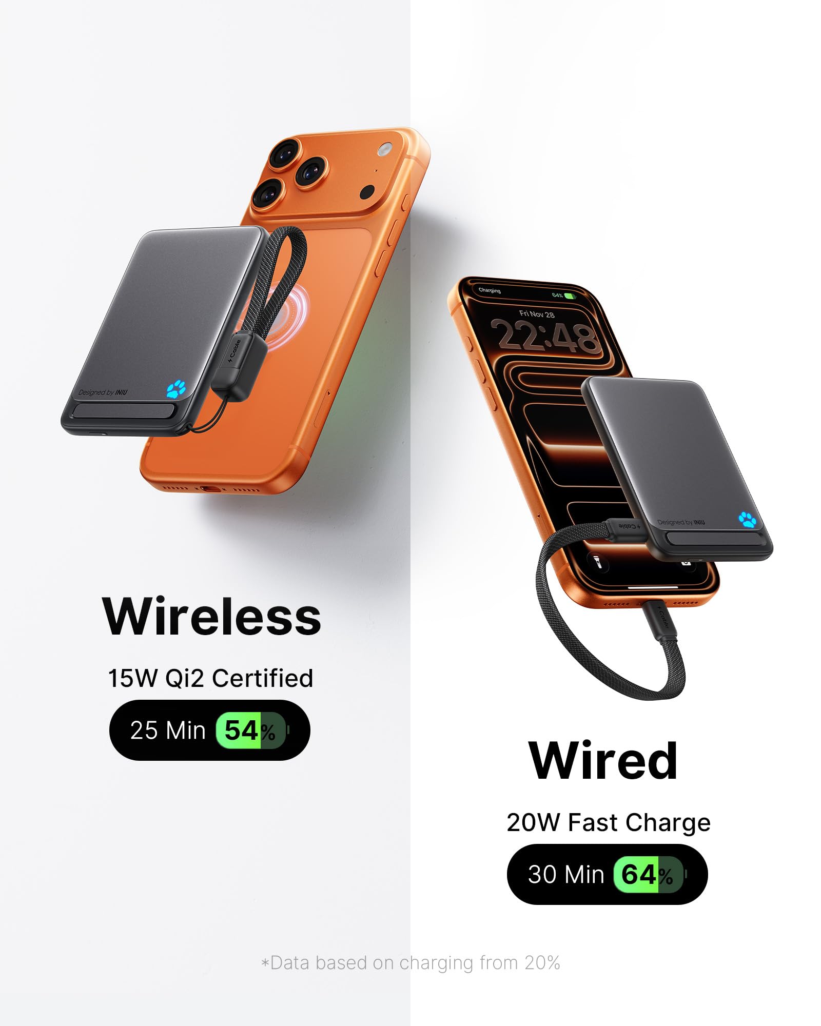 INIU Qi2 15W wireless fast-charge for iPhone compatibility.