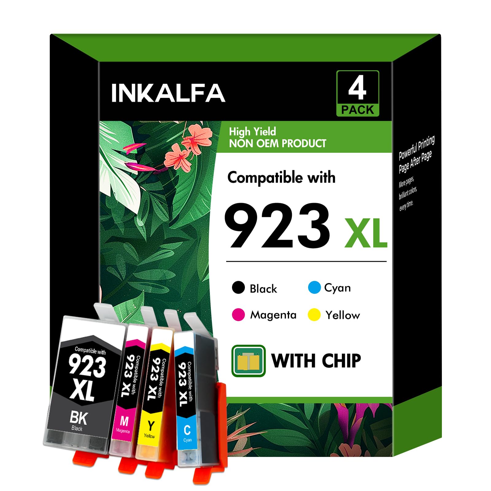InkAlfa 923XL black cartridge with chip for precise color prints