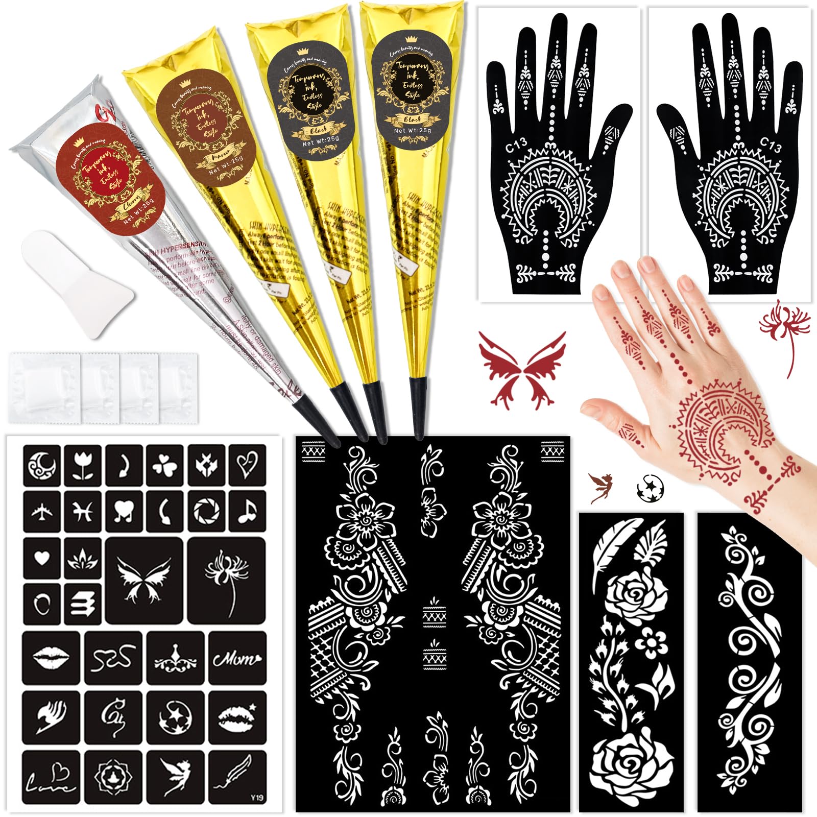 InkForge temporary tattoo kit front view shows a complete set for quick, mess-free body art.