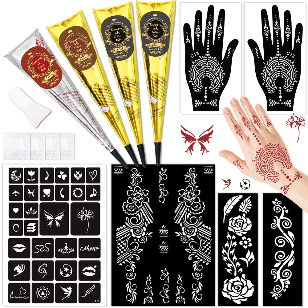InkForge temporary tattoo kit front view shows a complete set for quick, mess-free body art.