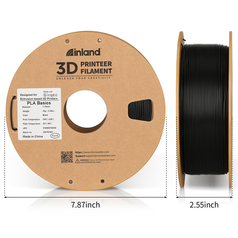 INLAND PLA Basics compatible with most 1.75mm FDM printers for easy setup.
