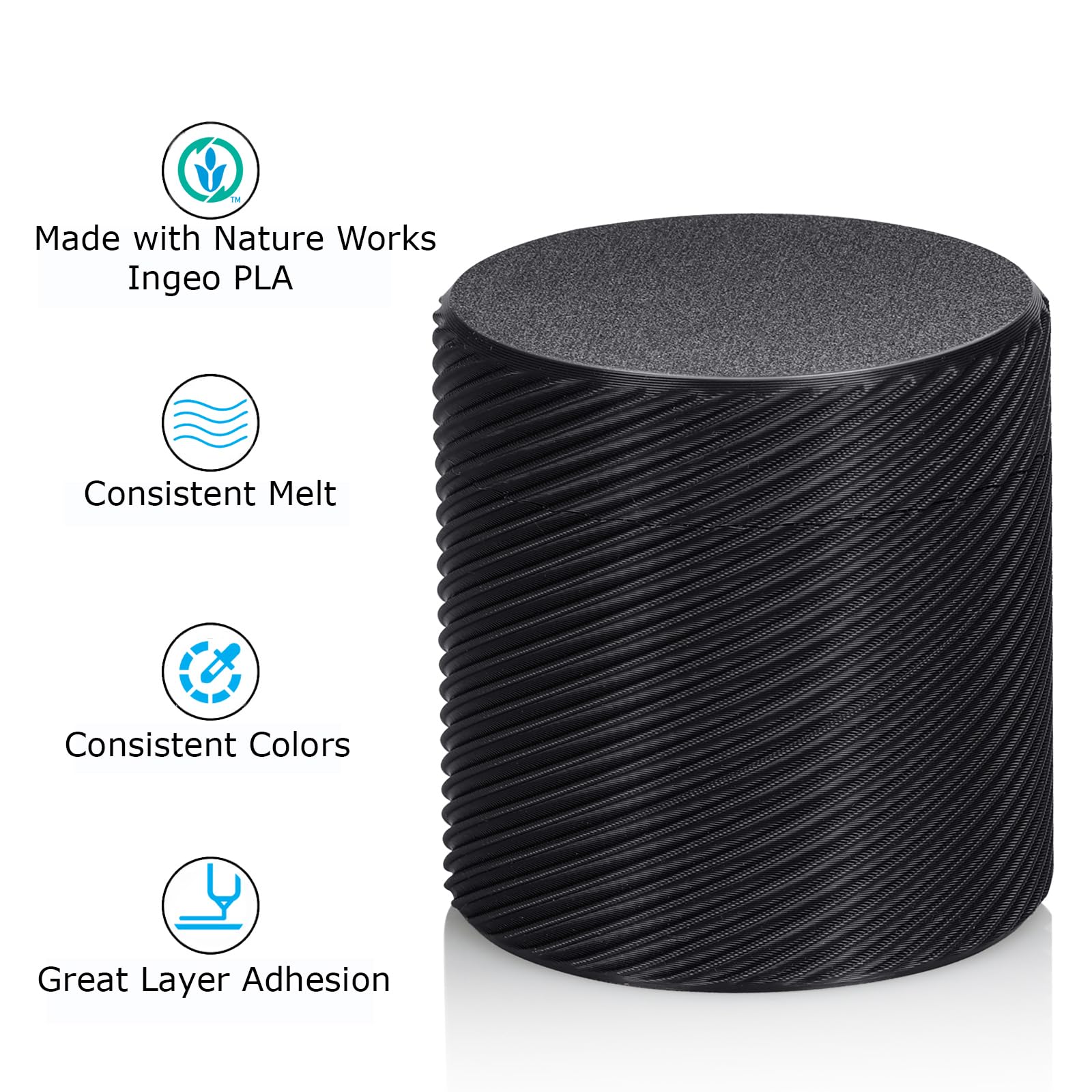 INLAND PLA Basics spool highlights ±0.02 mm dimensional accuracy for precise parts.