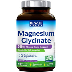 Innate Vitality Magnesium Glycinate bottle highlighting high absorption formula.