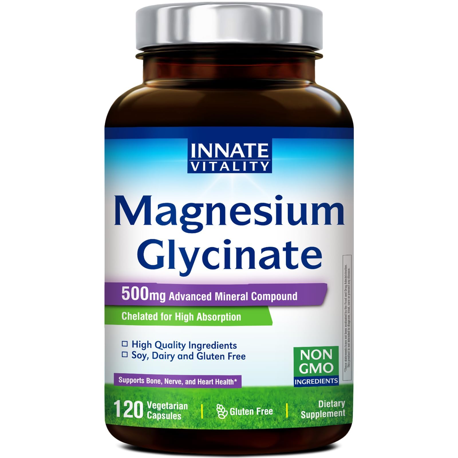 Innate Vitality Magnesium Glycinate 500mg capsule for easy daily intake.
