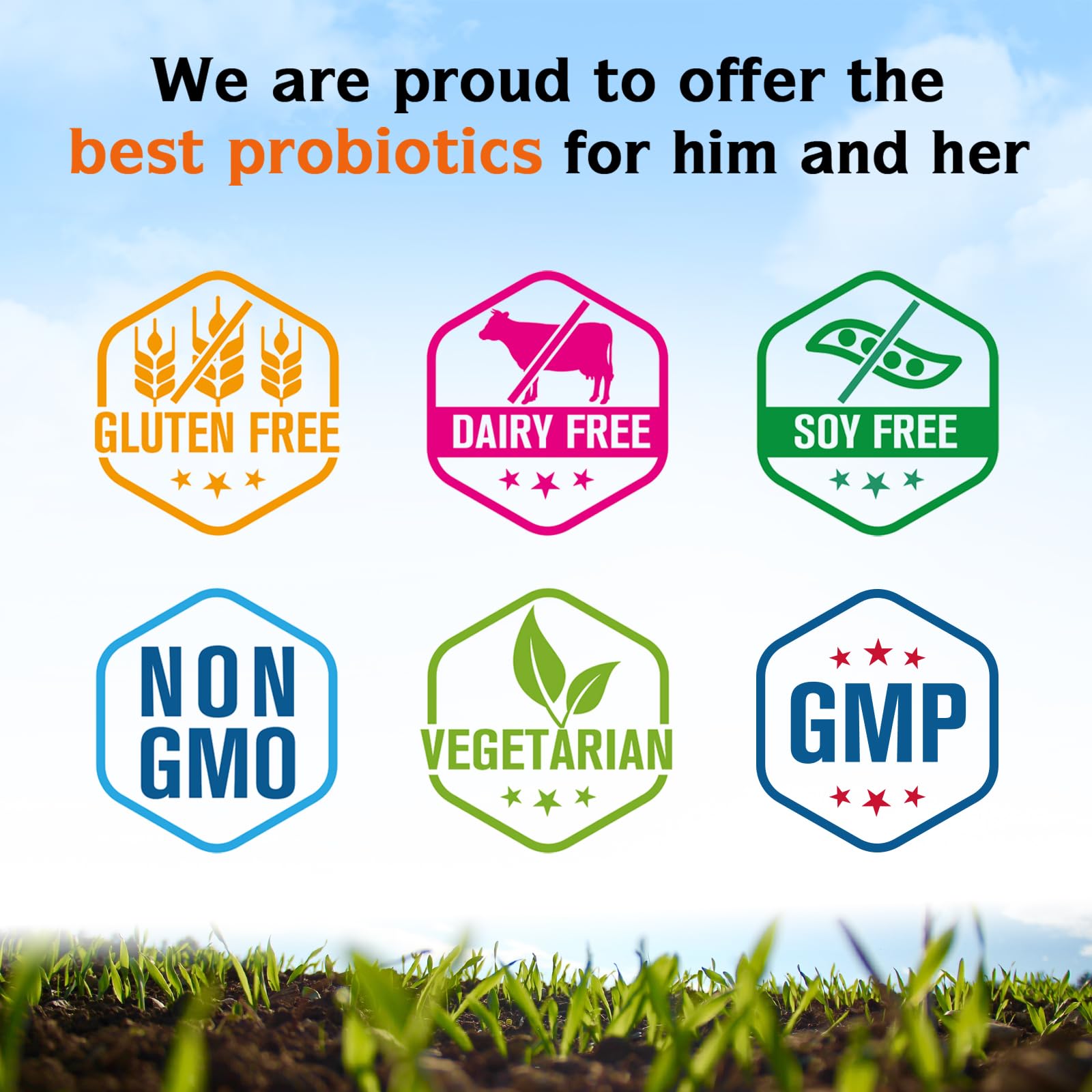 Allergen-free icon highlights soy, gluten, dairy-free status