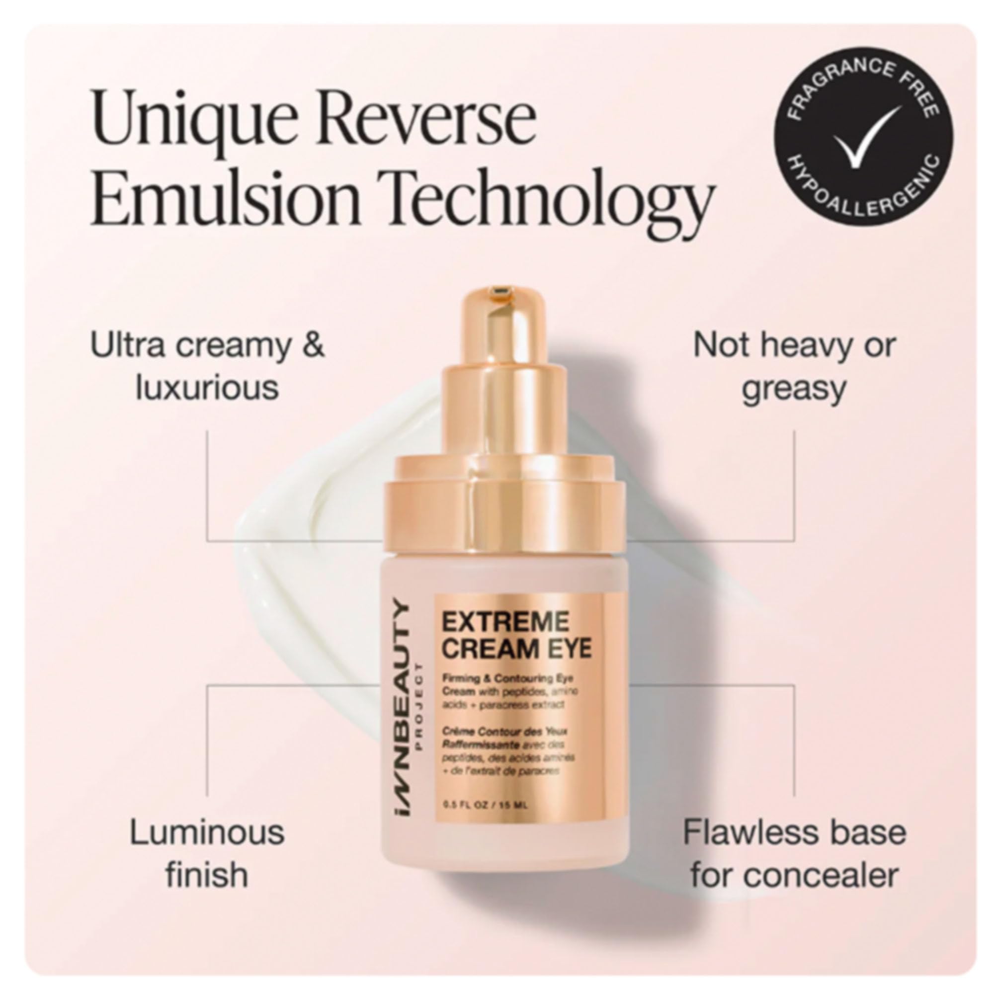 Innbeauty Project Extreme Eye Cream packaging; refillable glass bottle supports sustainability