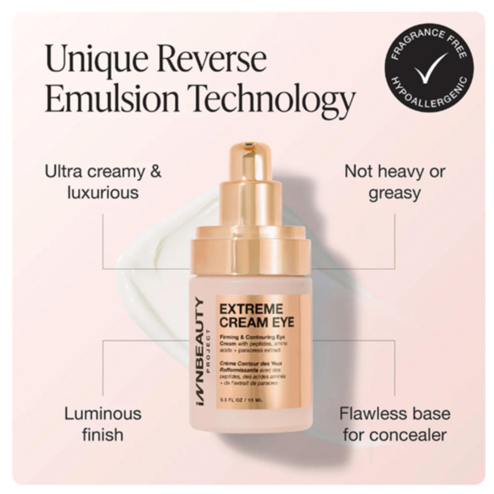 Innbeauty Project Extreme Eye Cream packaging; refillable glass bottle supports sustainability