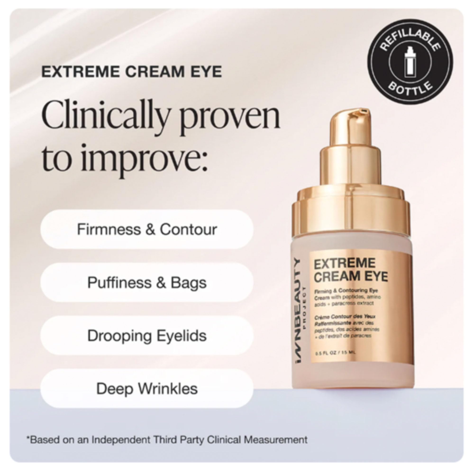Innbeauty Project Extreme Eye Cream pump close-up showing precise dispensing for daily use