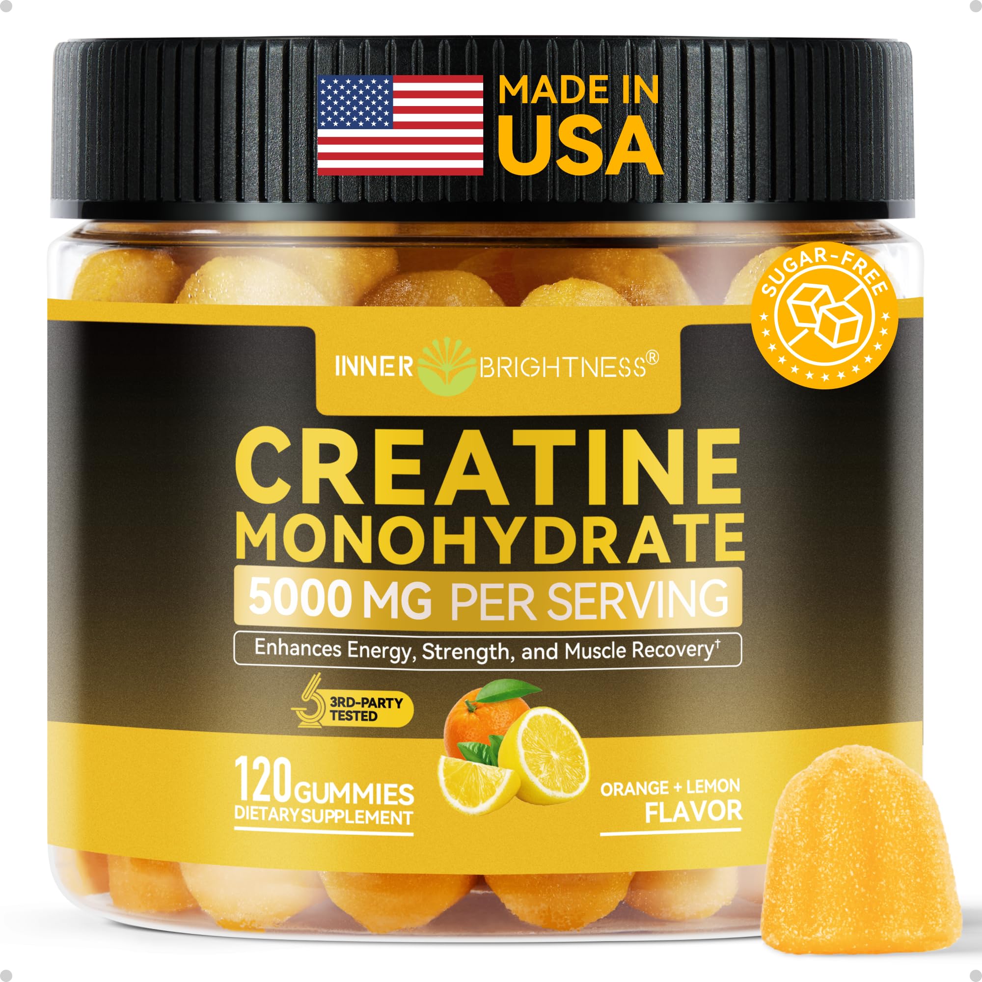 Inner Brightness Creatine Gummies bottle shows 120 count for easy daily use.