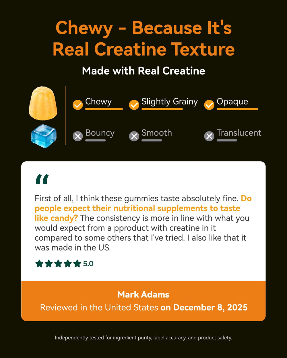 Inner Brightness creatine gummies close-up with mango passionfruit flavor