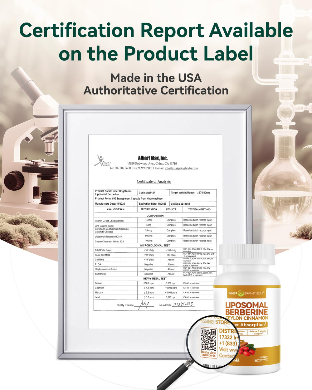 Liposomal berberine packaging and capsules by Inner Brightness.