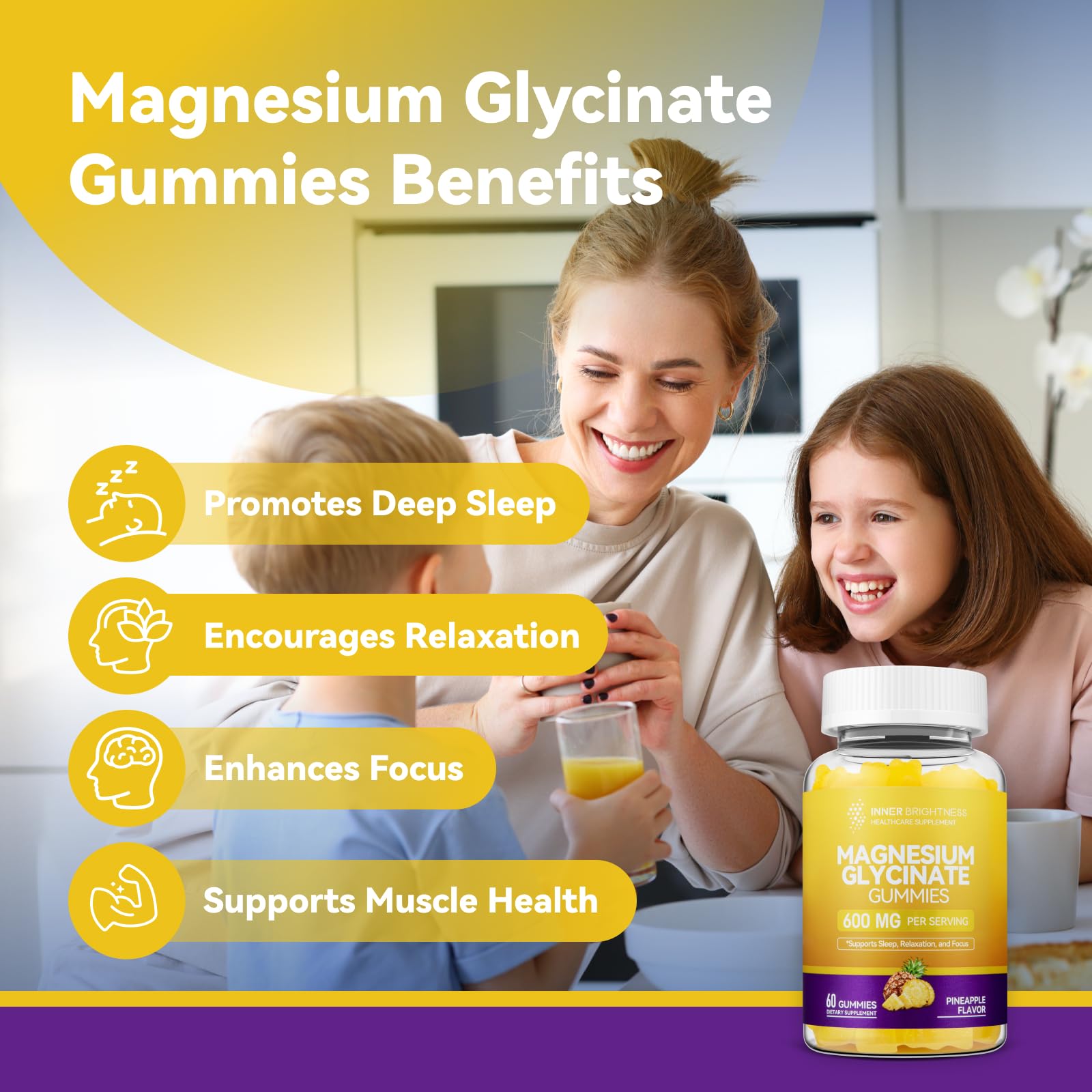 Front packaging of Inner Brightness gummies emphasizes vegan and third-party tested quality.