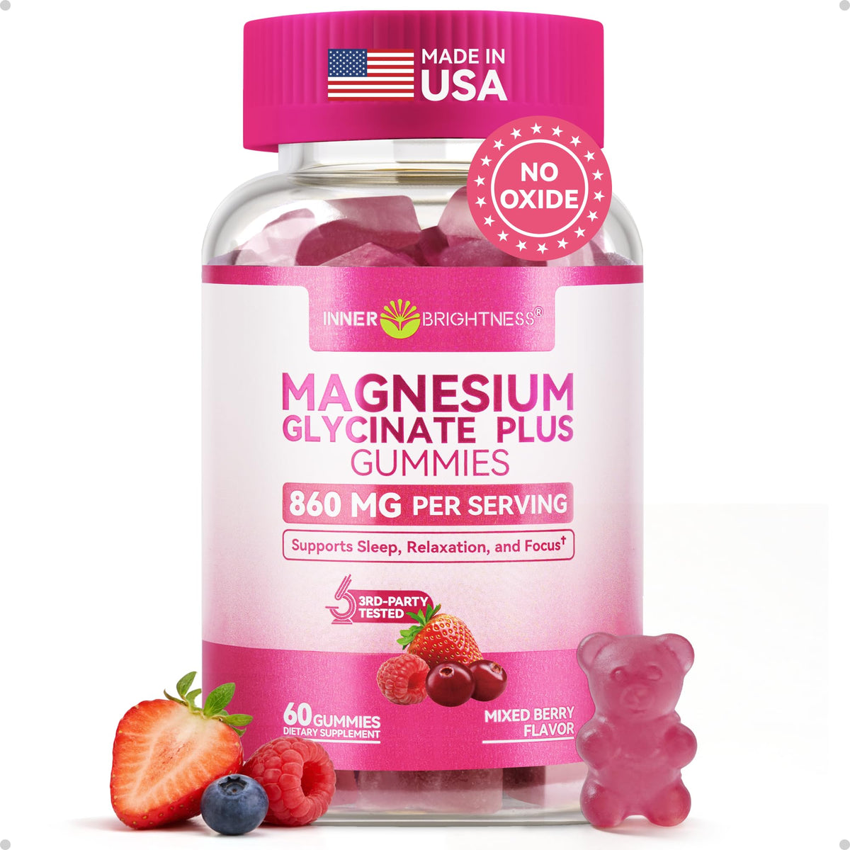 Inner Brightness Magnesium Glycinate Plus Gummies bottle showing sugar-free daily magnesium support