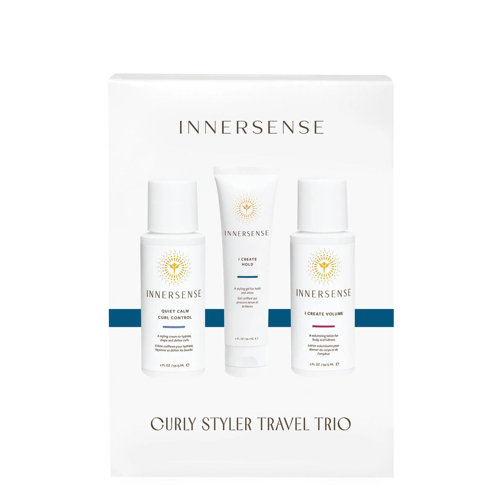 Travel vanity setup with INNERSENSE trio ready to style