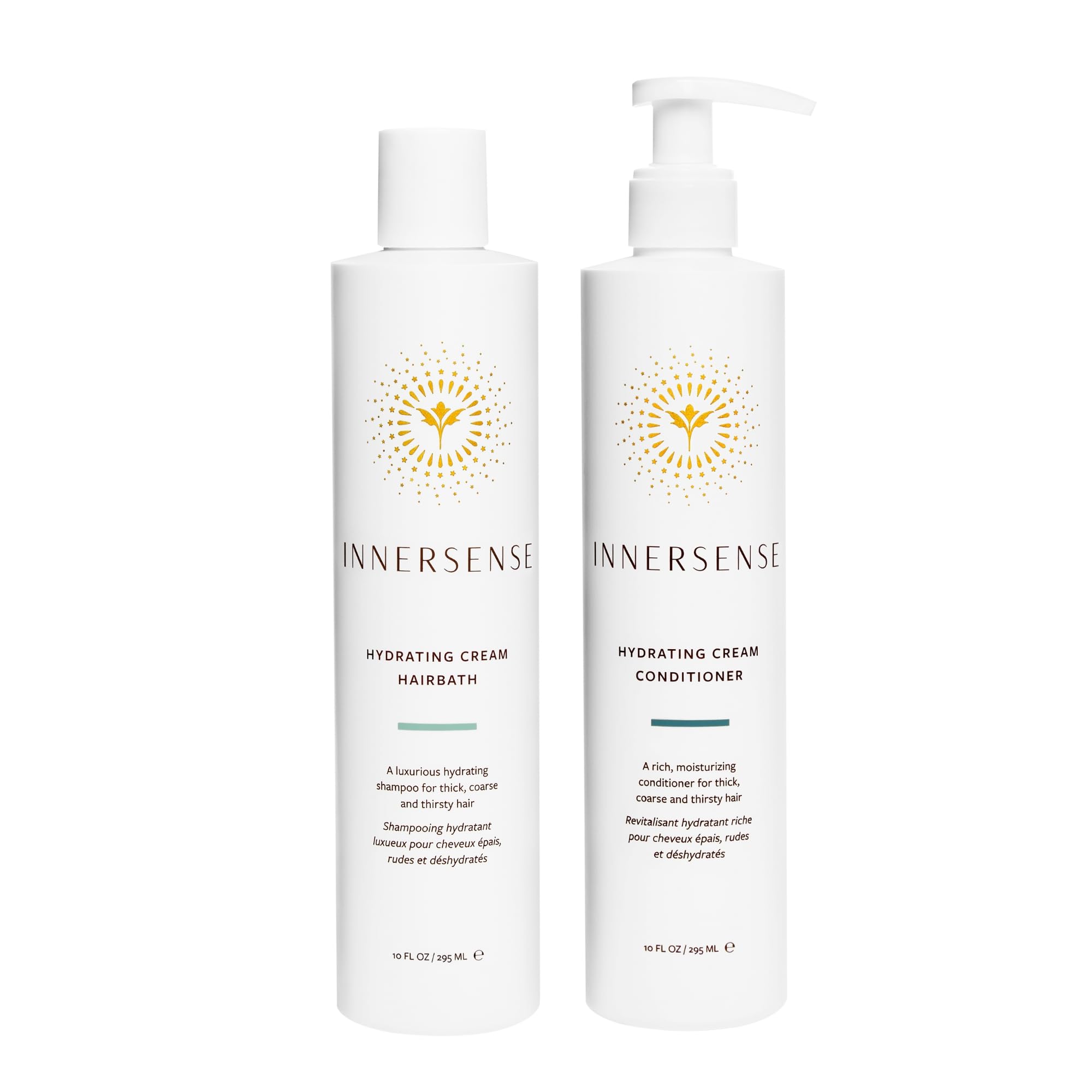INNERSENSE natural-hydrating-hairbath-shampoo-bottle demonstrates creamy hydration for dry hair.