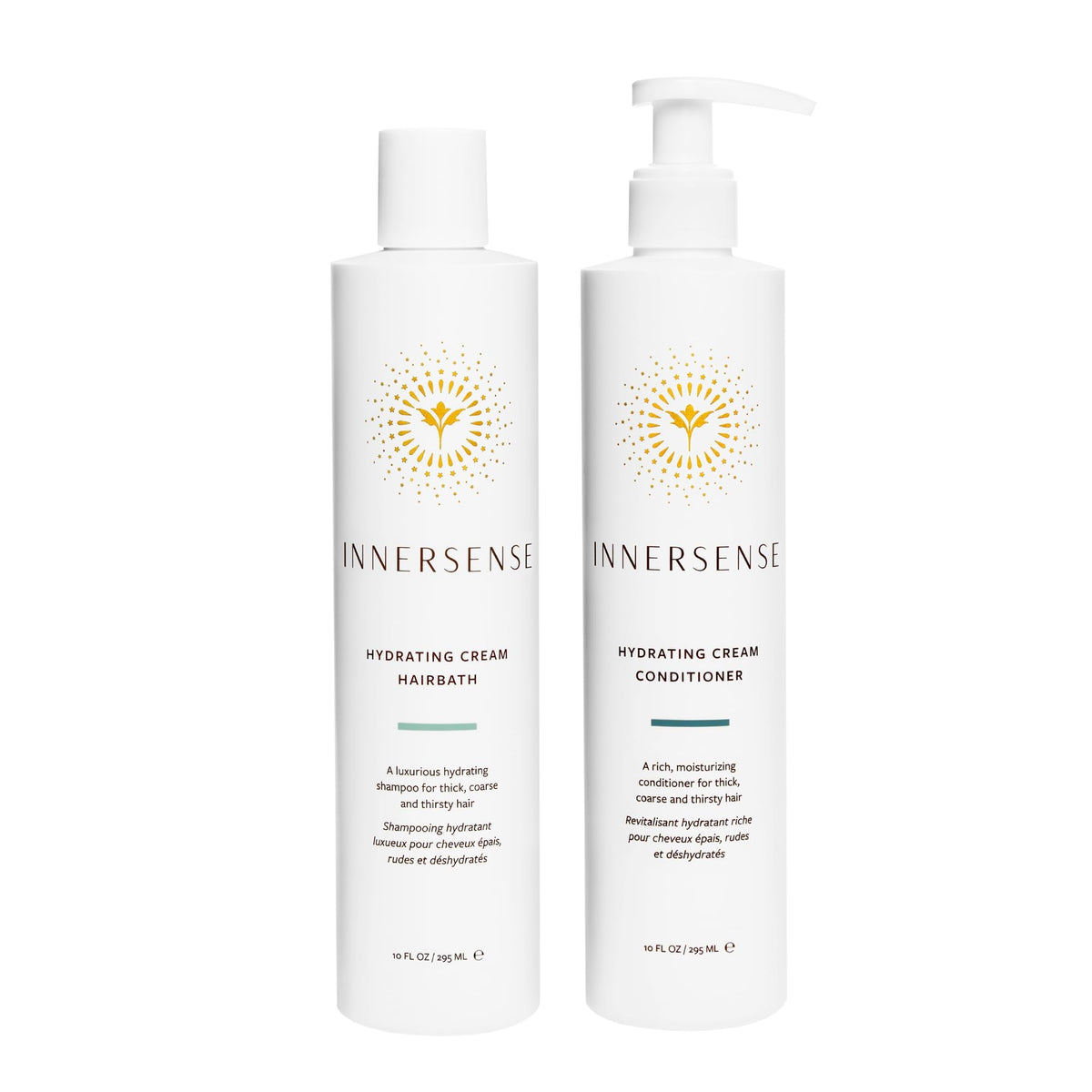 INNERSENSE natural-hydrating-hairbath-shampoo-bottle demonstrates creamy hydration for dry hair.