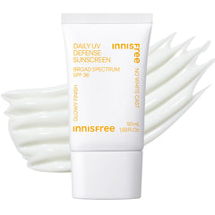 Innisfree Daily UV Defense SPF 36 bottle front shows a lightweight, dewy sunscreen.