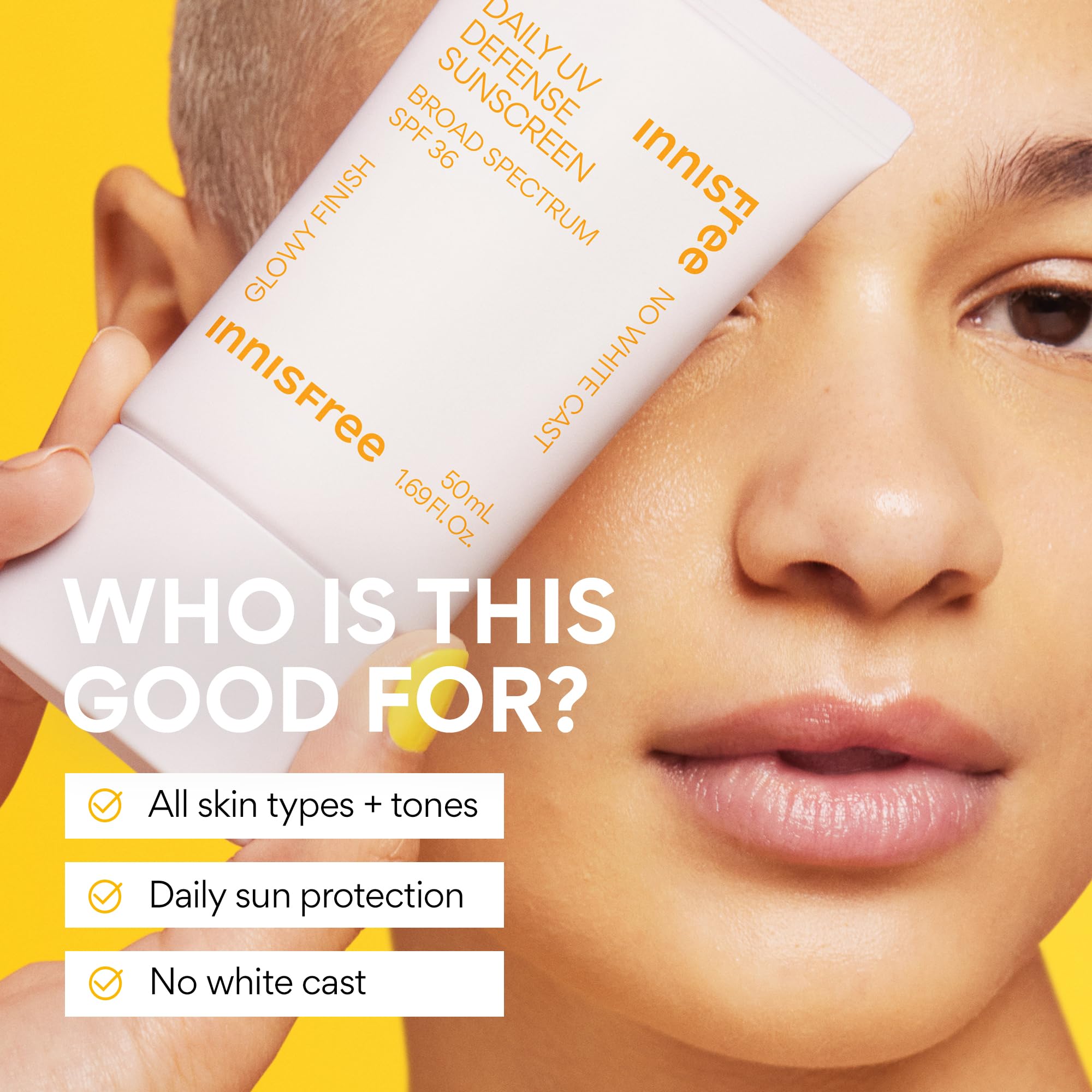 Innisfree Daily UV Defense SPF 36 no white cast result on model skin.