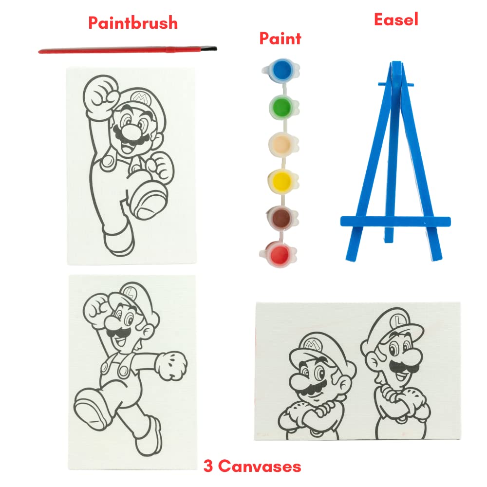 Innovative Designs Mario and Luigi preprinted canvases make painting easy for young artists.