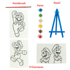 Innovative Designs Mario and Luigi preprinted canvases make painting easy for young artists.