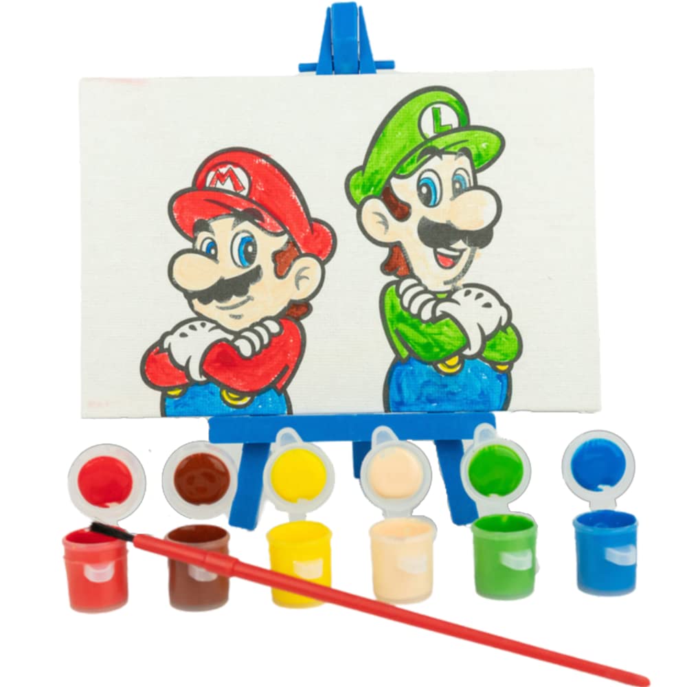 Innovative Designs Super Mario easel included for upright painting and display.