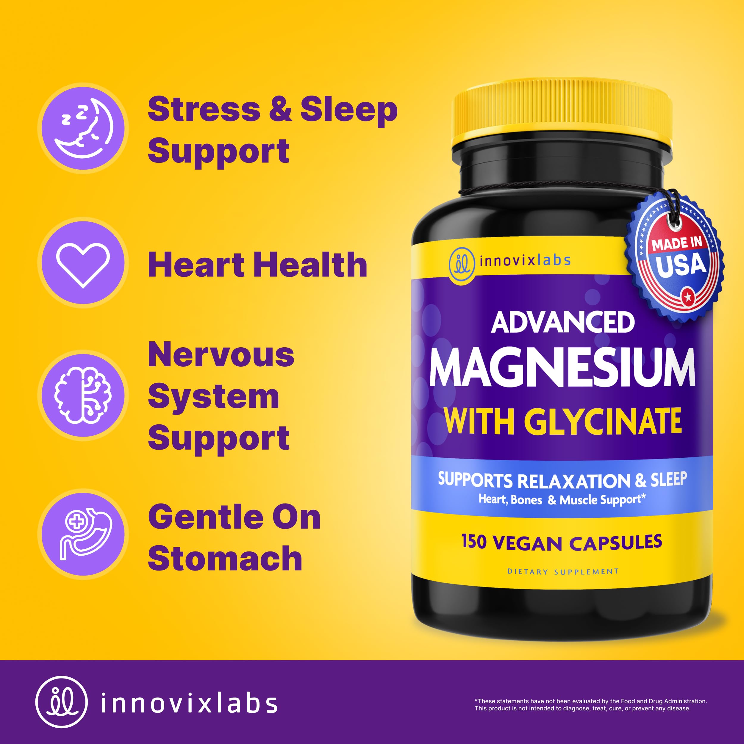 InnovixLabs magnesium capsules label close-up showing chelated glycinate and malate