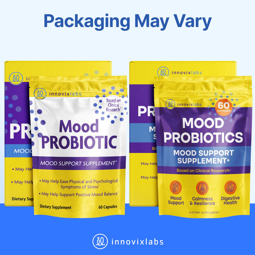 InnovixLabs Mood Probiotic daily-use scene with planner and capsules.