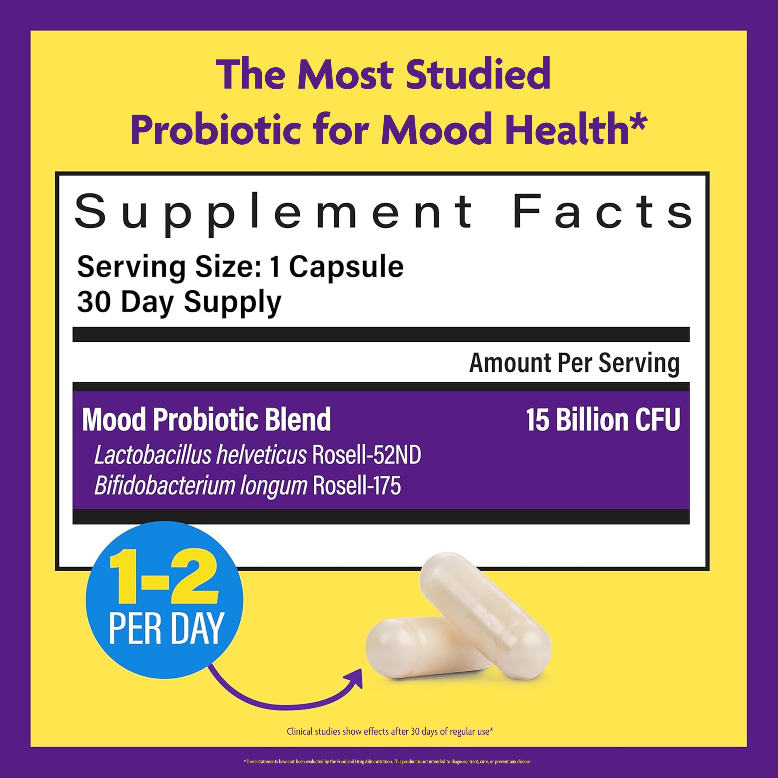 InnovixLabs Mood Probiotic label back detailing strains and testing.